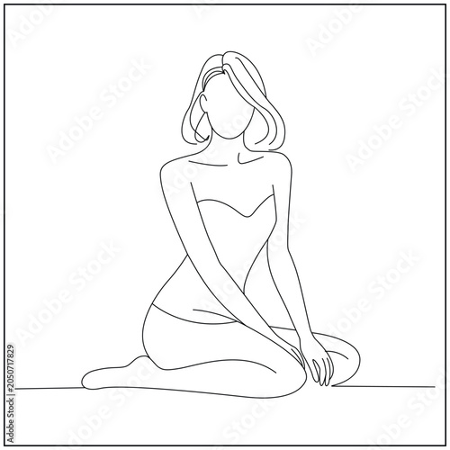 Woman Sitting Floor Pose Line Art
