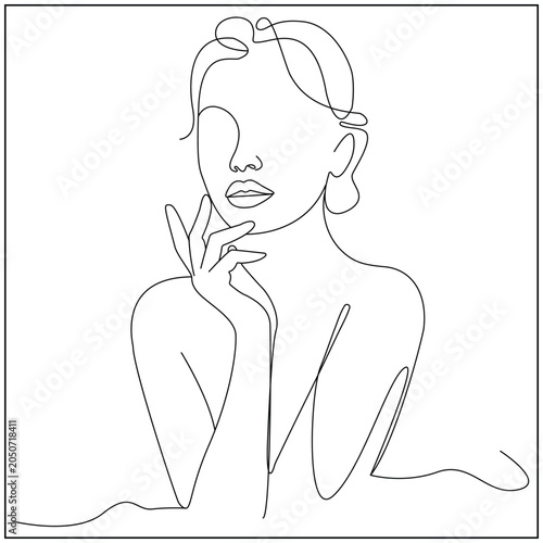 Woman Soft Beauty Expression Line Art
