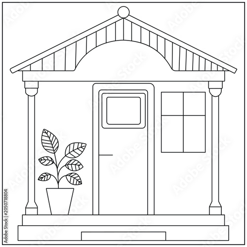Porch and Plant Pot Line Art

