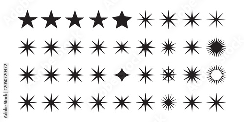 Konstfotografi Large grid of diverse star shapes and burst icons for versatile graphic design projects and interfaces