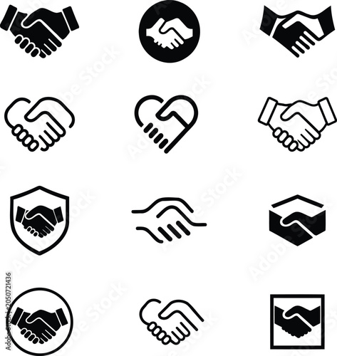 Photos Handshake icon set silhouette collection agreement partnership deal symbol isola