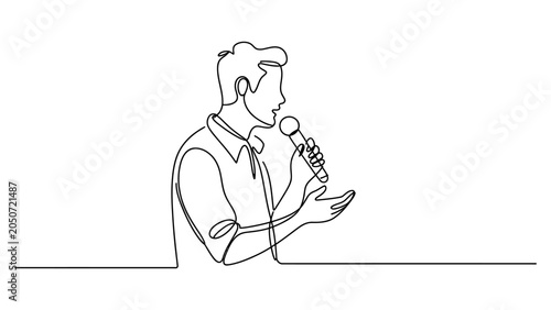 Canvastavla Continuous line drawing of a man speaking into a microphone