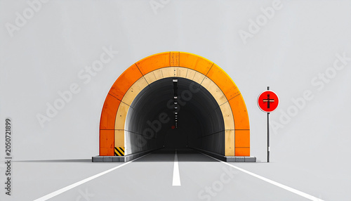Tunnel entrance with warning sign