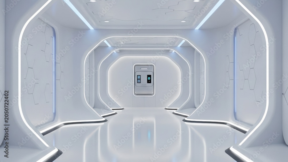 Fototapeta premium Futuristic White Sci-Fi Corridor Interior