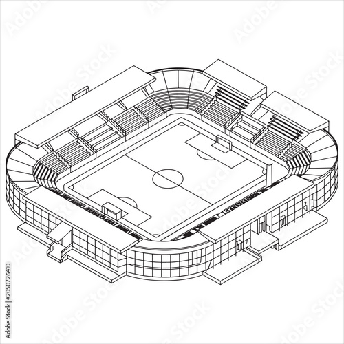 Isometric view of a modern multi-tiered stadium structure