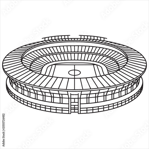 Isometric view of a multi-tiered circular stadium seating arrangement