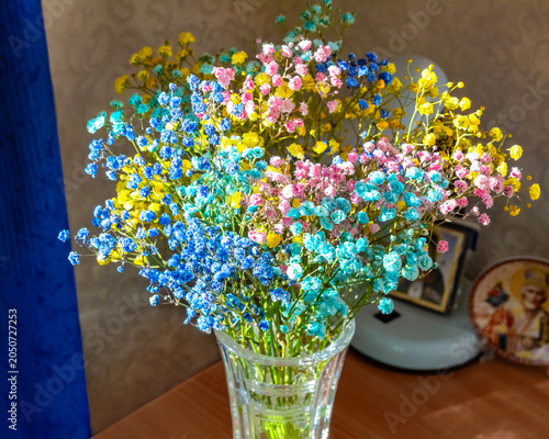 The vibrant blooms of gypsophila in a crystalline vase.