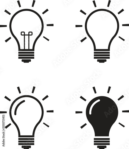 Lamp line icon set. Idea lamp icon collection. Flat style - stock vector.