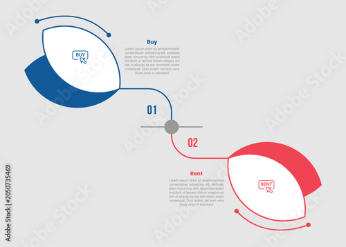 Фотография Buy vs rent financial decision infographic template with sharp ellipse shape ups