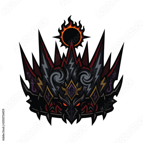 Dark Fantasy Dragon Crown Solar Eclipse Emblem Vector Design