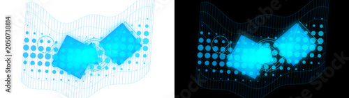 PNG image of Abstract geometric pattern illustration, two glowing blue diamond shapes, modern digital art, futuristic technology background, vibrant light effects isolated on Transparent
