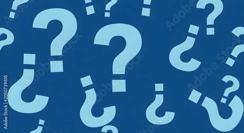 Question Marks Pattern, Uncertainty Concept, Blue Background, Inquiry Symbols, Doubt Graphics, Confusion Elements, Seeking Answers