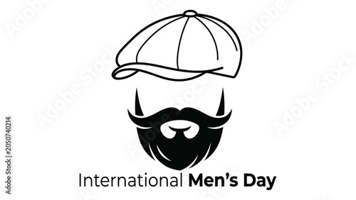 Quadro em tela Bearded man wearing a flat cap is depicted in a simple icon style to celebrate the occasion of International Men's Day