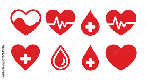 Konstfotografi Isolated Red Blood Donation Vector Icon Set Featuring Charity Blood Sharing Heal