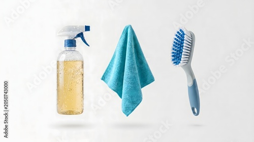 Cleaning supplies on white background
