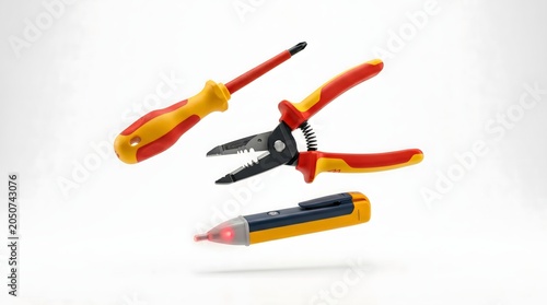 Flying tools on white background