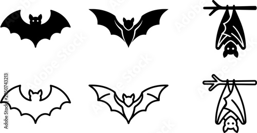 bat icon collection with multiple black silhouettes and wing emblem outlines