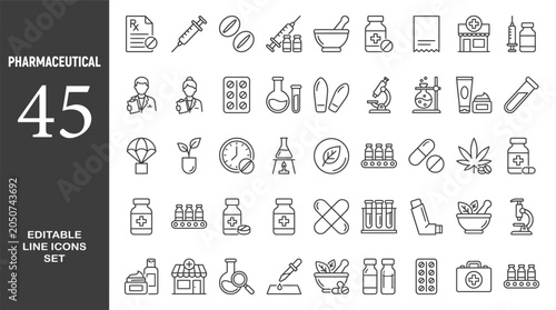 Obraz na płótnie Pharmaceutical line editable icon set