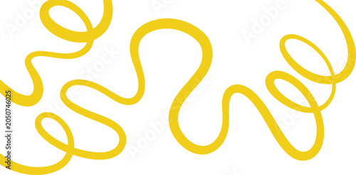 Yellow squiggle wave line art doodle isolated transparent overlay background, vector graphic concept