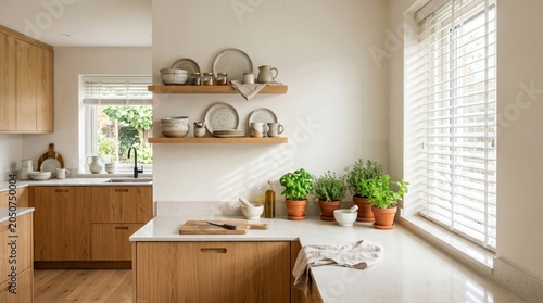 Bright Modern Kitchen With Indoor Plants on Table