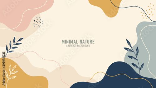 Minimal Nature Abstract Background with Organic Shapes and Botanical Elements