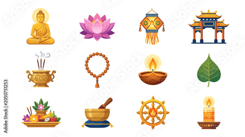 Fotografía Vesak festival elements icons set for celebrating Buddha's birthday and enlighte