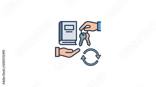 Canvastavla Book transfer, knowledge sharing, learning concept icon, flat design