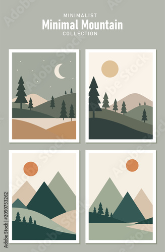 Minimal Mountain Collection Vector Set with Scandinavian Nature Landscape