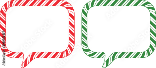 Obraz na płótnie Cheerful red and green candy cane striped speech bubbles for festive holiday messages with bright lighting on white background