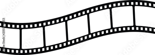 Professional black wavy film strip vector illustration scrolls across a white background with high contrast cinematic light.