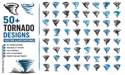 Cuadro en lienzo Tornado vector illustrations set, 50 plus unique cyclone and hurricane storm des