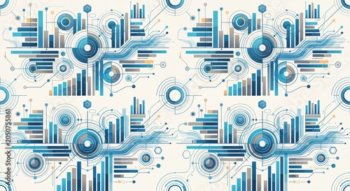 Seamless data analytics technology dashboard pattern with charts circular interfaces and digital network connections
