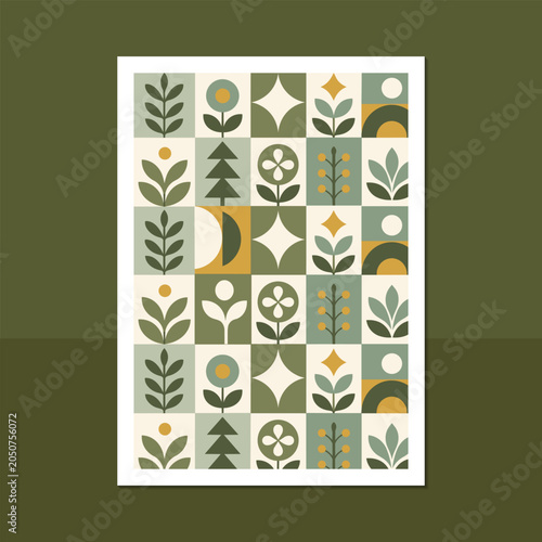 Scandinavian Botanical Geometric Pattern Vector