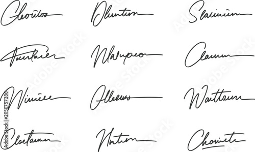Professional collection of diverse black ink handwritten signatures and authentic autographs on a clean white background.