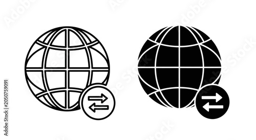 Εκτύπωση καμβά Black and white globe icons with arrows rotating around