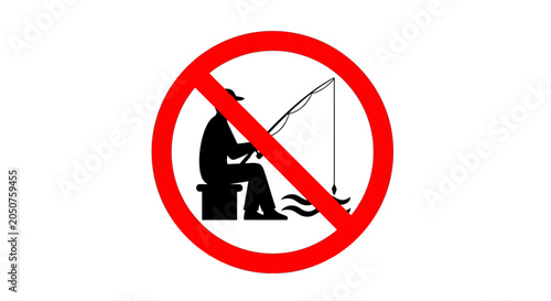Tableau sur toile A warning sign prohibiting fishing with a silhouette of a person on the shore