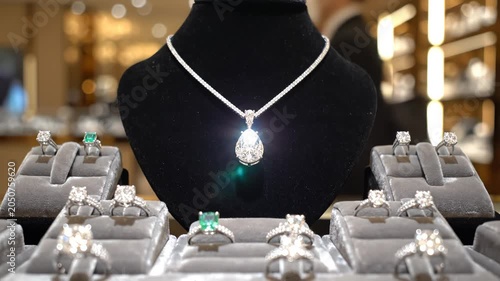 Jewelry display with necklace and rings
