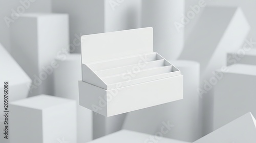 Isolated empty point of sale cardboard display box for retail products, blank packaging stand for branding mockup layout