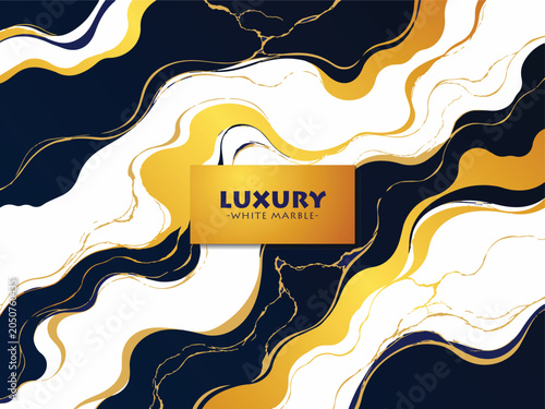 Luxury White and Gold Marble Abstract Background with Elegant Fluid Black Waves