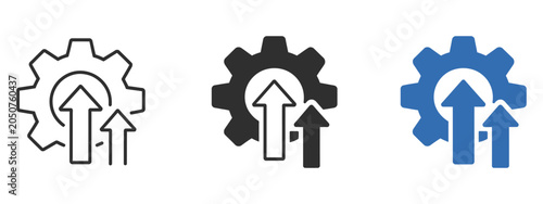 Bild auf Leinwand Gear icon with three upward arrows indicating growth, progress, and continuous i