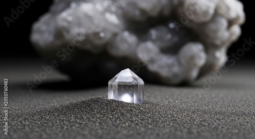 Clear Quartz Crystal Gemstone on Textured Sand