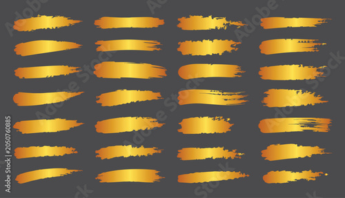 Luxury Gold Brush Stroke Collection Isolated on Black Background Vector Set