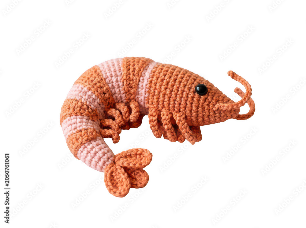 Obraz premium Handmade Crochet Shrimp Cat Toy Featuring Detailed Amigurumi Texture on Transparent Background Design
