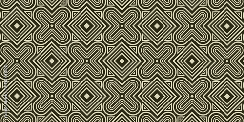 Cuadro en lienzo A seamless abstract geometric pattern featuring symmetrical cross and square motifs in a green and white color scheme