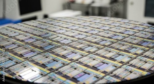 Silicon Wafers with Intricate Circuit Patterns Ready for Semiconductor Production