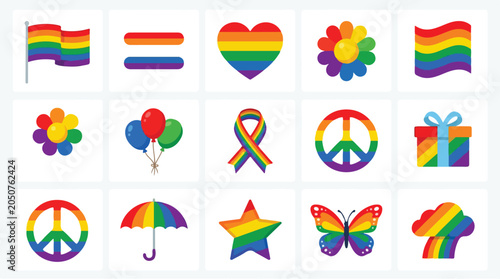 Konstfotografi Collection of vibrant rainbow-colored symbols representing pride, diversity, and