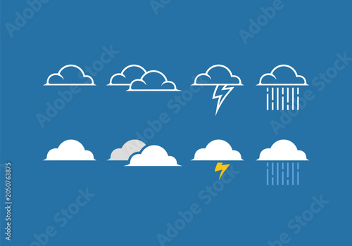 Set forecast weather cloud icon outline and glyph style vector symbol