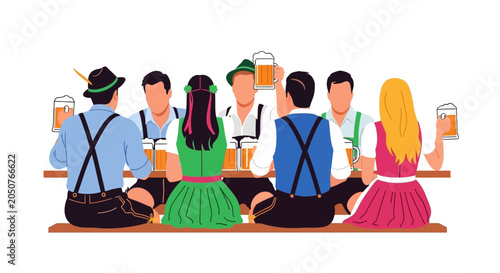 Foto A group of friends celebrating Oktoberfest with beer at a wooden table