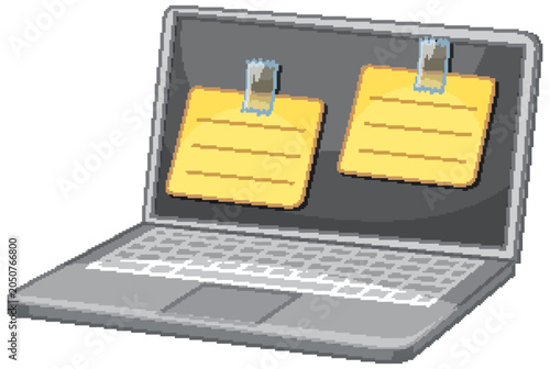 Laptop Computer with Yellow Sticky Notes Taped to the Screen