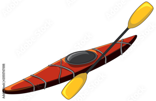 Red Sea Kayak with Yellow Paddle Vector Illustration on White Background